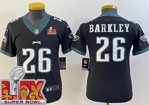 Youth Philadelphia Eagles #26 Saquon Barkley Nike Limited Black Super Bowl LIX Vapor NFL Stitched Jersey