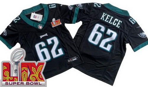 Youth Philadelphia Eagles #62 Jason Kelce Nike Limited Black Super Bowl LIX Vapor FUSE NFL Stitched Jersey