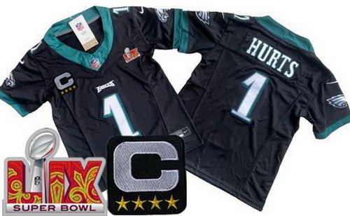 Youth Philadelphia Eagles #1 Jalen Hurts Nike Limited Black C Patch Super Bowl LIX Vapor FUSE NFL Stitched Jersey