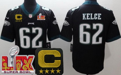 Youth Philadelphia Eagles #62 Jason Kelce Nike Limited Black C Patch Super Bowl LIX Vapor NFL Stitched Jersey