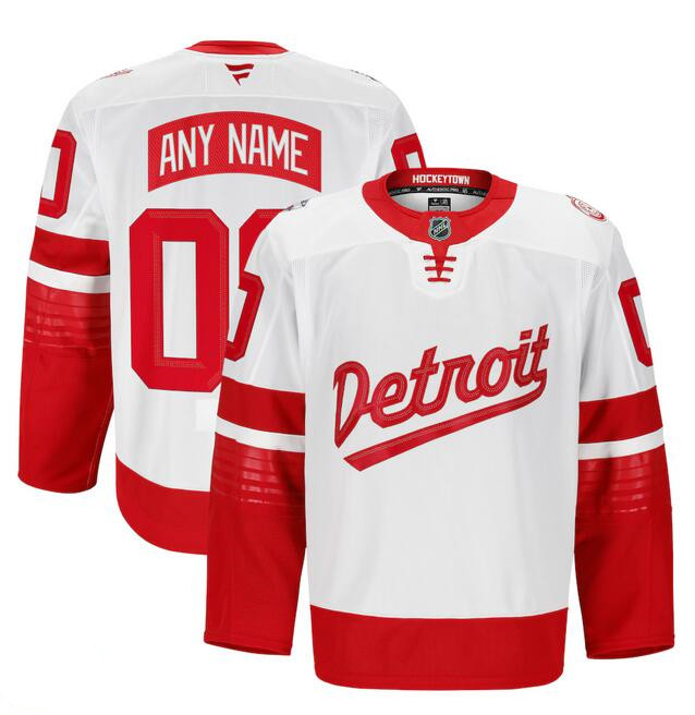 Men's Detroit Red Wings Active Player Custom White/Red 2024-25 Stadium Series Patch Stitched Jersey