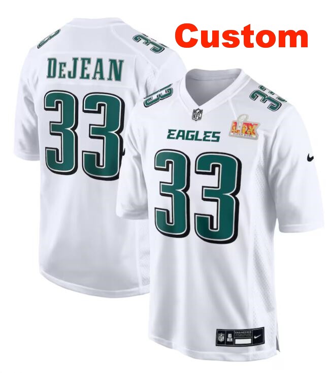 Men's Philadelphia Eagles Active Player Custom White 2025 Super Bowl LIX Patch Fashion Football Game Jersey