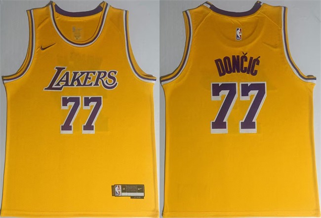 Men's Los Angeles Lakers #77 Luka Doncic Yellow 2025 Stitched Basketball Jersey