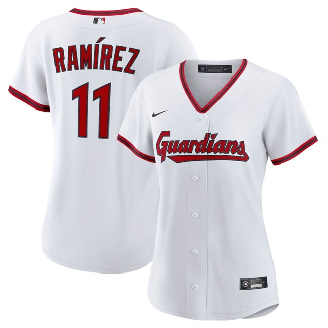 Women's Cleveland Guardians #11 Jose Ramirez White Cool Base Stitched Baseball Jersey(Run Small)