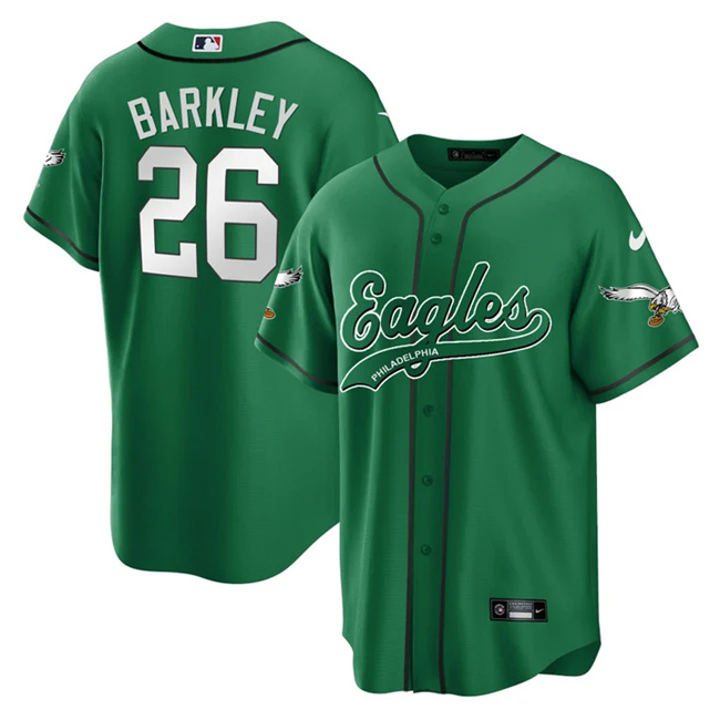 Men's Philadelphia Eagles #26 Saquon Barkley Green Cool Base Stitched Baseball Jersey