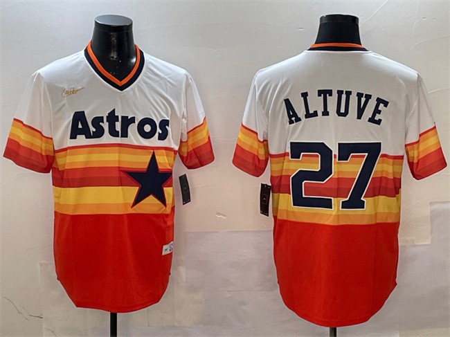 Men's Houston Astros #27 Jose Altuve Orange Rainbow Cool Base Stitched Jersey