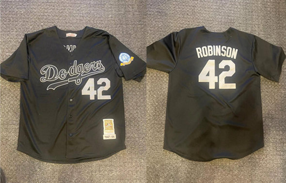 Men's Los Angeles Dodgers #42 Jackie Robinson Black 1947-56 60th Anniversary Patch Stitched Baseball Jersey