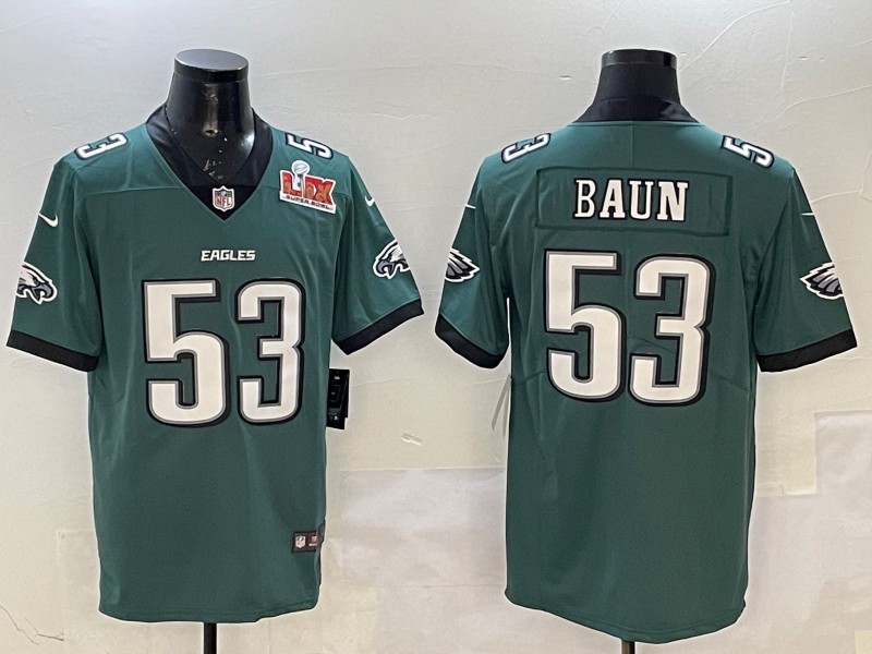 Men's Philadelphia Eagles #53 Zack Baun Green 2025 Super Bowl LIX Patch Vapor Untouchable Limited Football Stitched Jersey