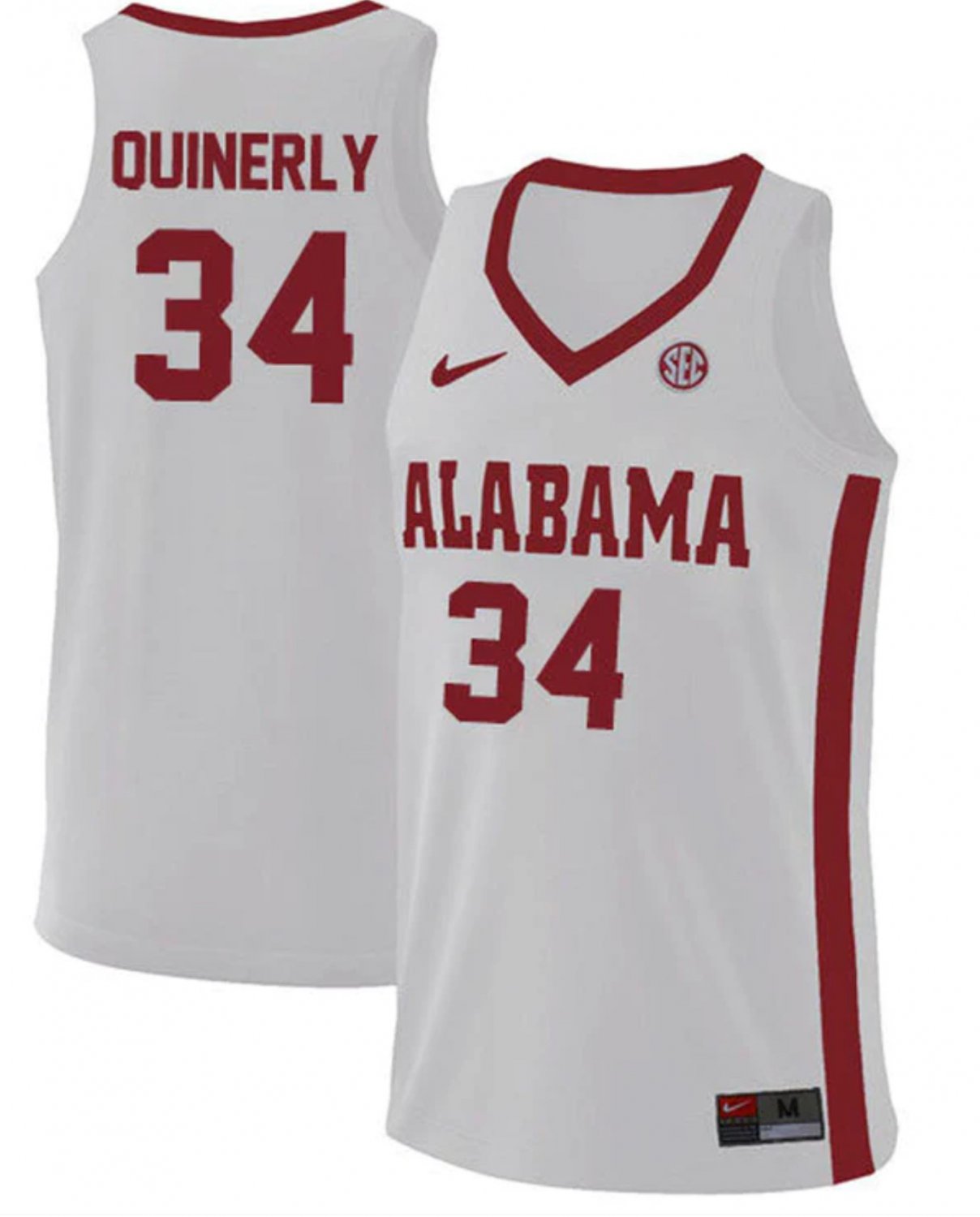 Men's Alabama Crimson Tide #34 Jaden Quinerly College Basketball Replica White Stitched Jersey