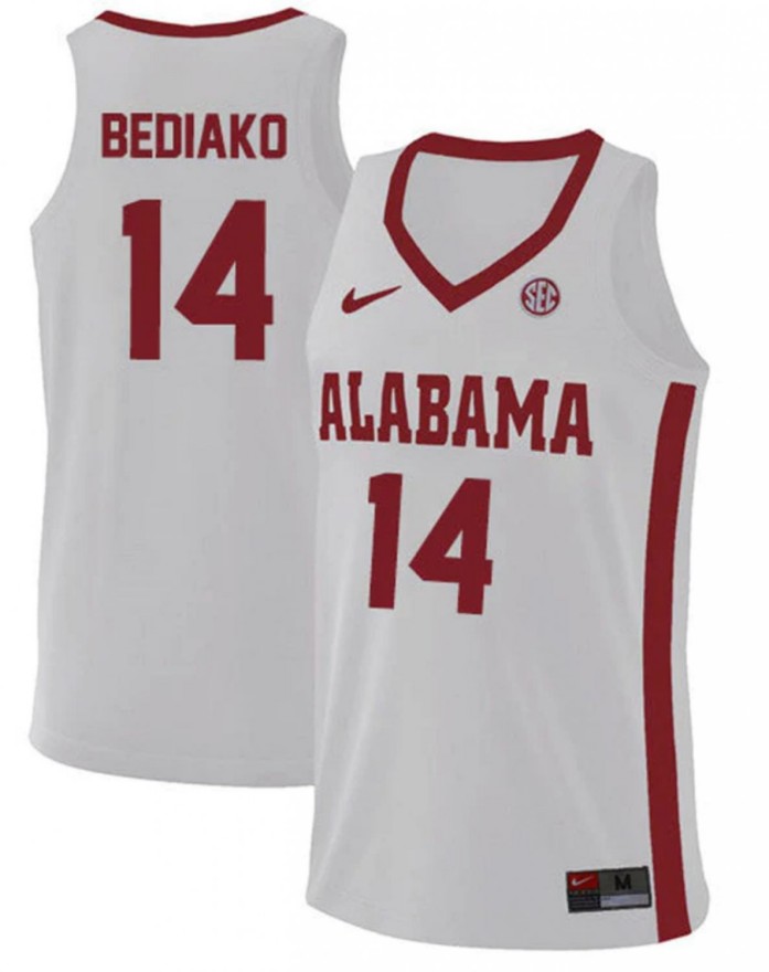 Men's Alabama Crimson Tide #14 Charles Bediako College Basketball Replica White Stitched Jersey