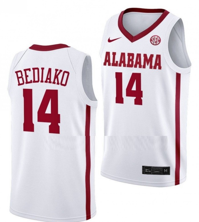 Men's Alabama Crimson Tide #14 Charles Bediako College Basketball White Stitched Jersey