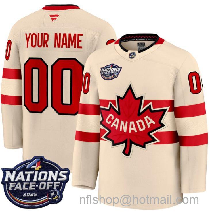 Men's Canada Custom Cream 4 Nations Face-Off 2025 Premium All Stitched Jersey