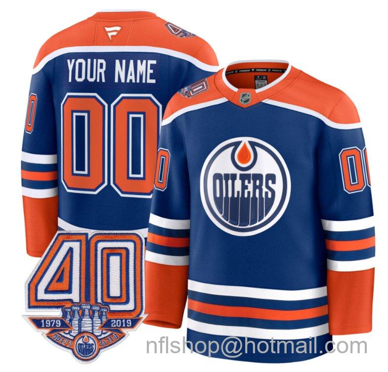 Men's Edmonton Oilers Custom Royal Home 40th Anniversary Patch Premium Stitched Hockey Jersey