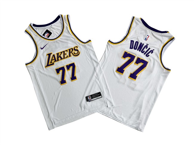 Men's Los Angeles Lakers #77 Luka Doncic White Association Edition Stitched Basketball Jersey