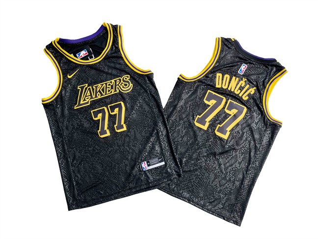 Men's Los Angeles Lakers #77 Luka Doncic Black Stitched Basketball Jersey