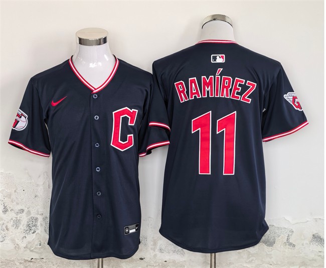 Men's Cleveland Guardians #11 Jose Ramirez Navy Stitched Baseball Jersey