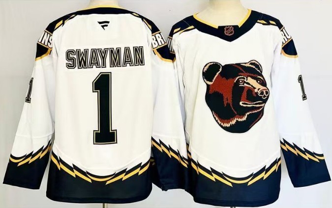 Men's Boston Bruins #1 Jeremy Swayman White Reverse Retro Home Stitched NHL Hockey Jersey