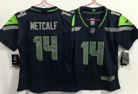 Women's Seattle Seahawks #14 DK Metcalf Limited Navy Vapor Jersey