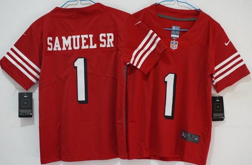 Women's San Francisco 49ers #1 Deebo Samuel Sr Limited Red Throwback Vapor Jersey