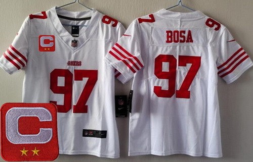 Women's San Francisco 49ers #97 Nick Bosa Limited White C Patch Vapor Jersey