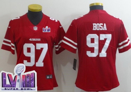 Women's San Francisco 49ers #97 Nick Bosa Limited Red LVIII Super Bowl Vapor Jersey