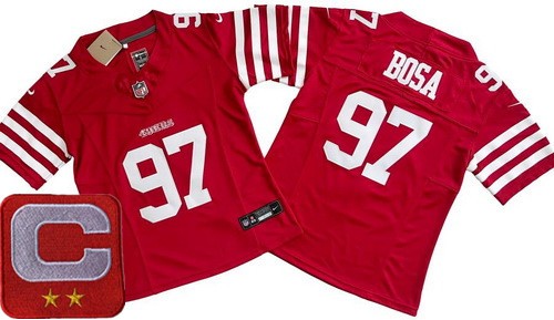 Women's San Francisco 49ers #97 Nick Bosa Limited Red C Patch FUSE Vapor Jersey