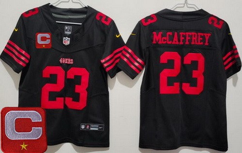 Women's San Francisco 49ers #23 Christian McCaffrey Limited Black C Patch FUSE Vapor Jersey