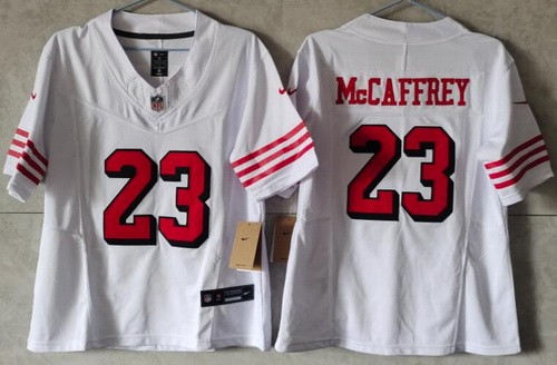 Women's San Francisco 49ers #23 Christian McCaffrey Limited White Throwback FUSE Vapor Jersey