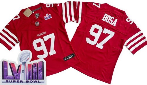 Women's San Francisco 49ers #97 Nick Bosa Limited Red LVIII Super Bowl FUSE Vapor Jersey