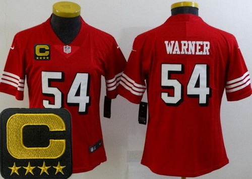 Women's San Francisco 49ers #54 Fred Warner Limited Red Throwback C Patch Vapor Jersey