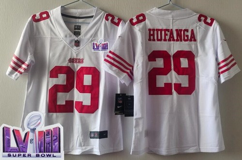 Women's San Francisco 49ers #29 Talanoa Hufanga Limited White LVIII Super Bowl Vapor Jersey