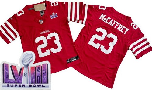 Women's San Francisco 49ers #23 Christian McCaffrey Limited Red LVIII Super Bowl FUSE Vapor Jersey