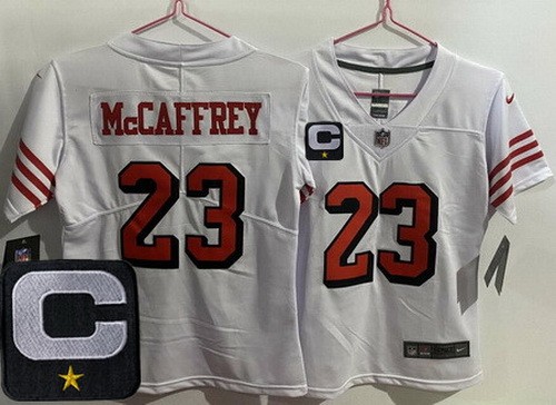 Women's San Francisco 49ers #23 Christian McCaffrey Limited White Throwback C Patch Vapor Jersey