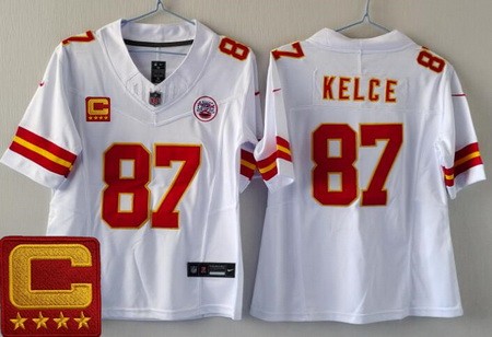 Women's Kansas City Chiefs #87 Travis Kelce Limited White C Patch FUSE Vapor Jersey