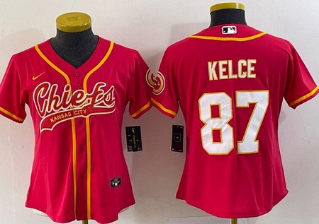 Women's Kansas City Chiefs #87 Travis Kelce Limited Red Baseball Jersey