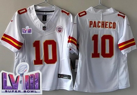 Women's Kansas City Chiefs #10 Isiah Pacheco Limited White LVIII Super Bowl FUSE Vapor Jersey