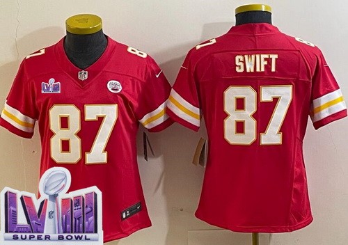 Women's Kansas City Chiefs #87 Taylor Swift Limited Red LVIII Super Bowl Vapor Jersey