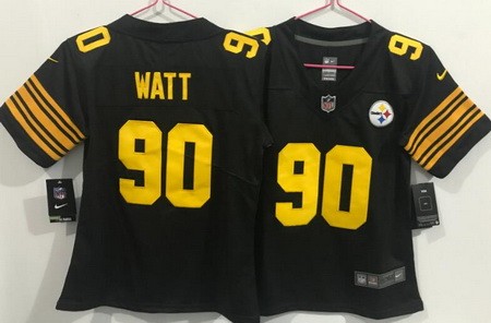 Women's Pittsburgh Steelers #90 TJ Watt Limited Black Throwback Vapor Jersey