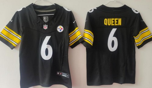 Women's Pittsburgh Steelers #6 Patrick Queen Limited Black FUSE Vapor Jersey