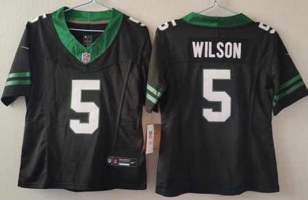 Women's New York Jets #5 Garrett Wilson Limited Black 2024 FUSE Vapor Jersey