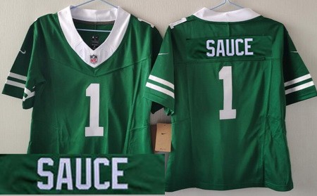 Women's New York Jets #1 Sauce Gardner Limited Green Nickname Sauce FUSE Vapor Jersey