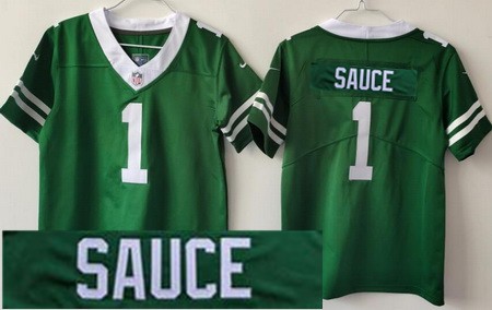 Women's New York Jets #1 Sauce Gardner Limited Green Nickname Sauce Vapor Jersey