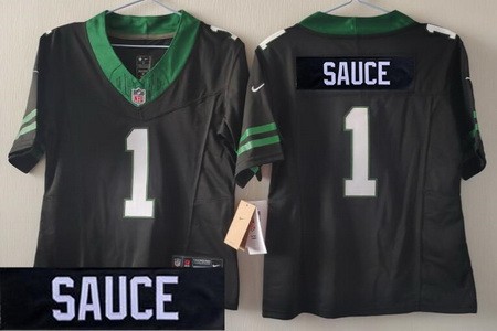 Women's New York Jets #1 Sauce Gardner Limited Black Nickname Sauce FUSE Vapor Jersey