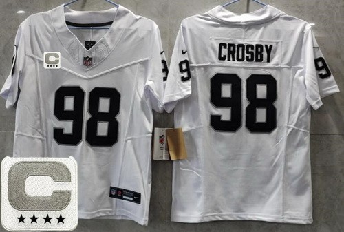 Women's Las Vegas Raiders #98 Maxx Crosby Limited White C Patch FUSE Vapor Jersey