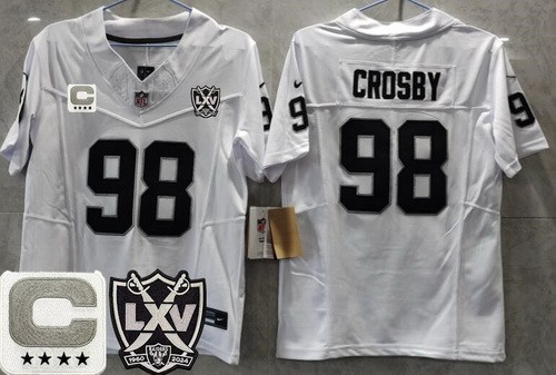 Women's Las Vegas Raiders #98 Maxx Crosby Limited White C Patch 65th Season FUSE Vapor Jersey