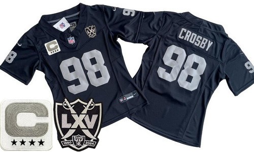 Women's Las Vegas Raiders #98 Maxx Crosby Limited Black C Patch 65th Season FUSE Vapor Jersey