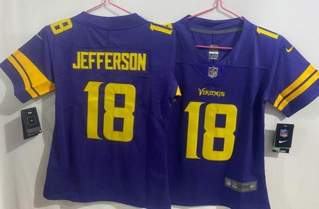 Women's Minnesota Vikings #18 Justin Jefferson Limited Purple Throwback Vapor Jersey