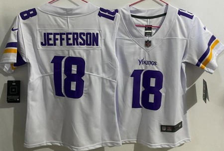 Women's Minnesota Vikings #18 Justin Jefferson Limited White Vapor Jersey