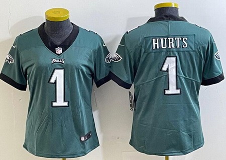 Women's Philadelphia Eagles #1 Jalen Hurts Limited Green Vapor Jersey