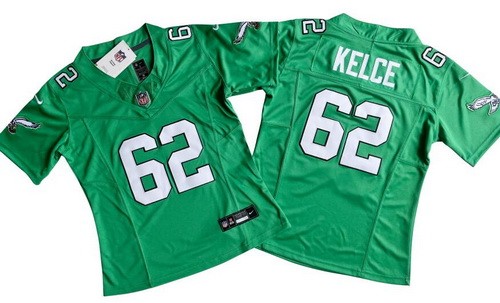 Women's Philadelphia Eagles #62 Jason Kelce Limited Kelly Green FUSE Vapor Jersey